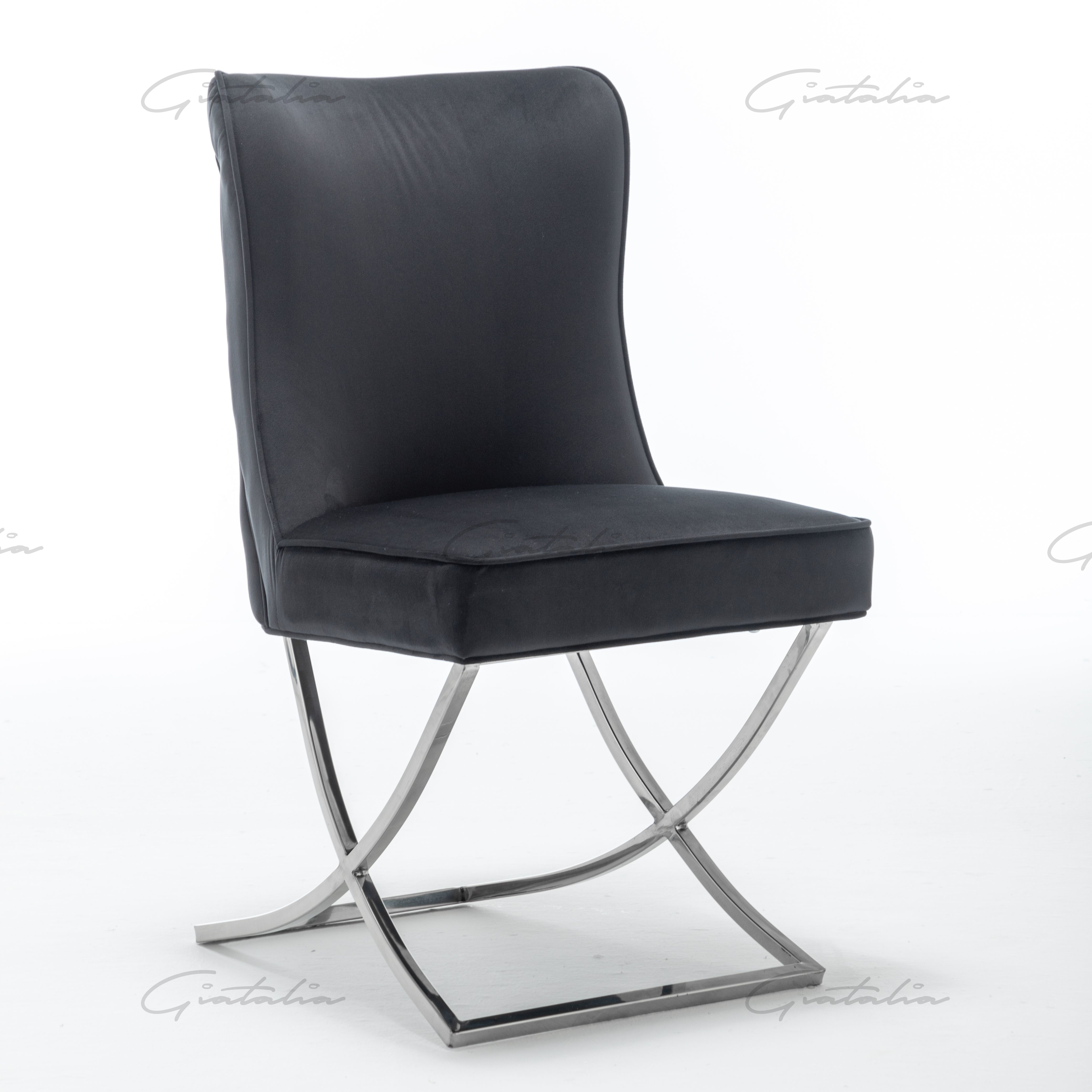 Belgravia Dark Grey French Velvet Buttoned Dining Chair