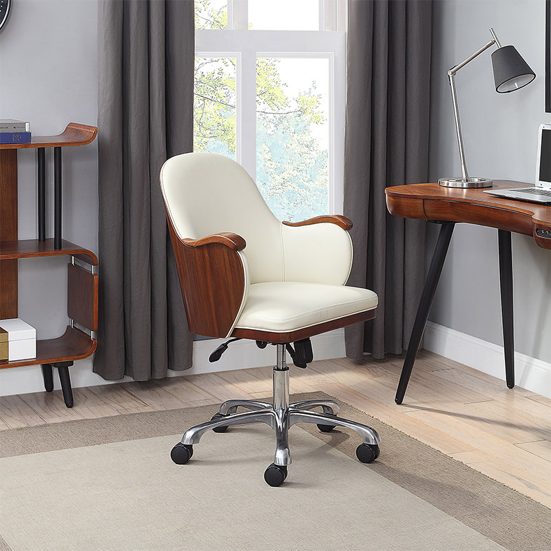 San Francisco Cream Faux Leather & Walnut Swivel Office Chair