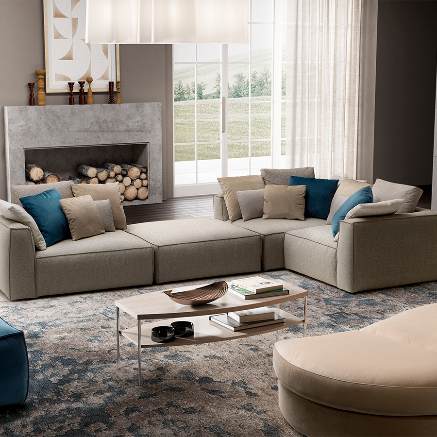 Palmero Natural Fabric 3.4m x 2m Modular Corner Sofa
