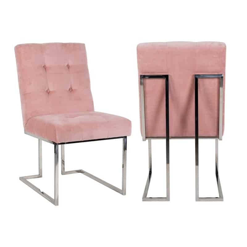 Maison Pink Velvet & Chrome Buttoned Dining Chair