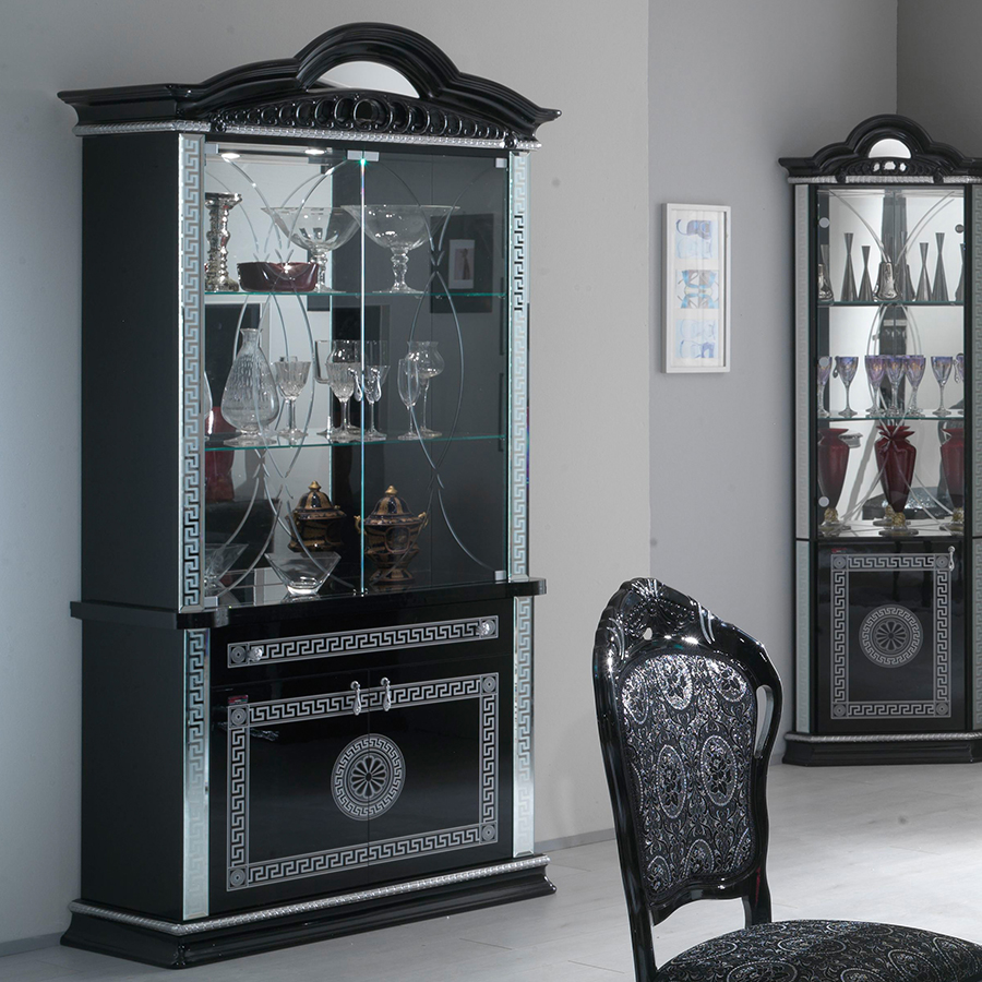 Vittorio Black & Silver High Gloss 2 Door Display Cabinet