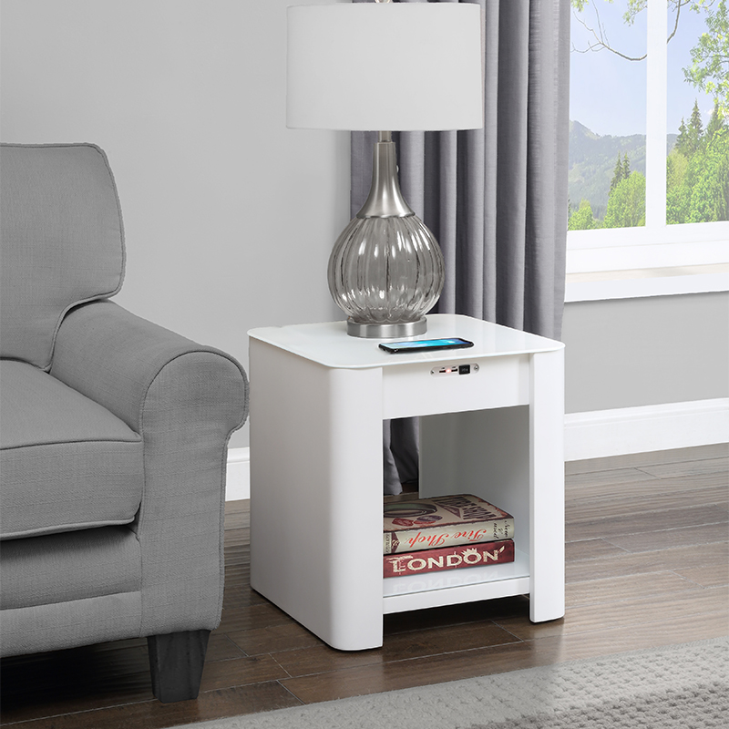 San Francisco White Gloss Smart Bedside Table With SPEAKERS, Wireless Charger & Light