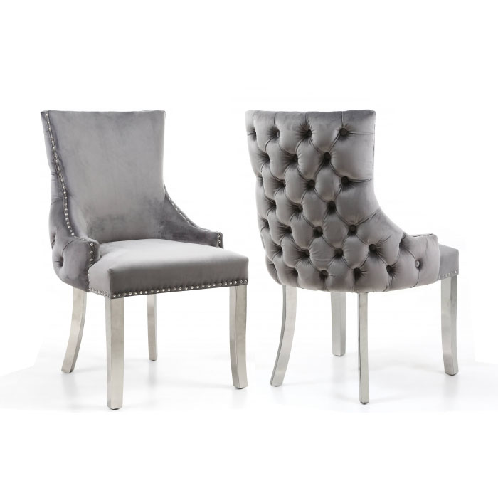 Wilson Grey Velvet Deep Button Back Dining Chair (Silver Legs)