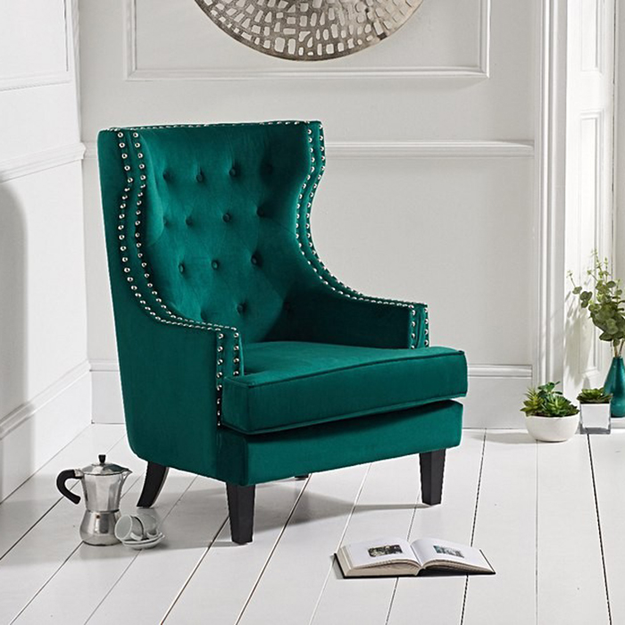 Portia Green Velvet Wingback Chair