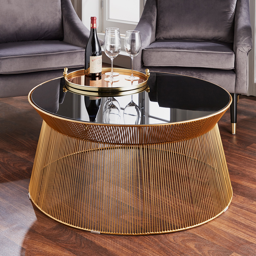 Curve Gold & Black Glass Round Coffee Table