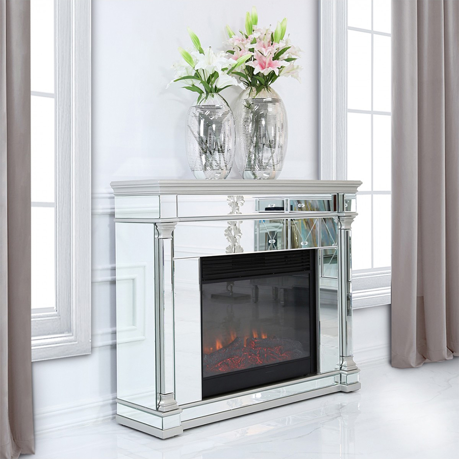 Andreas Electric Fire Champagne Gold Mirrored Surround