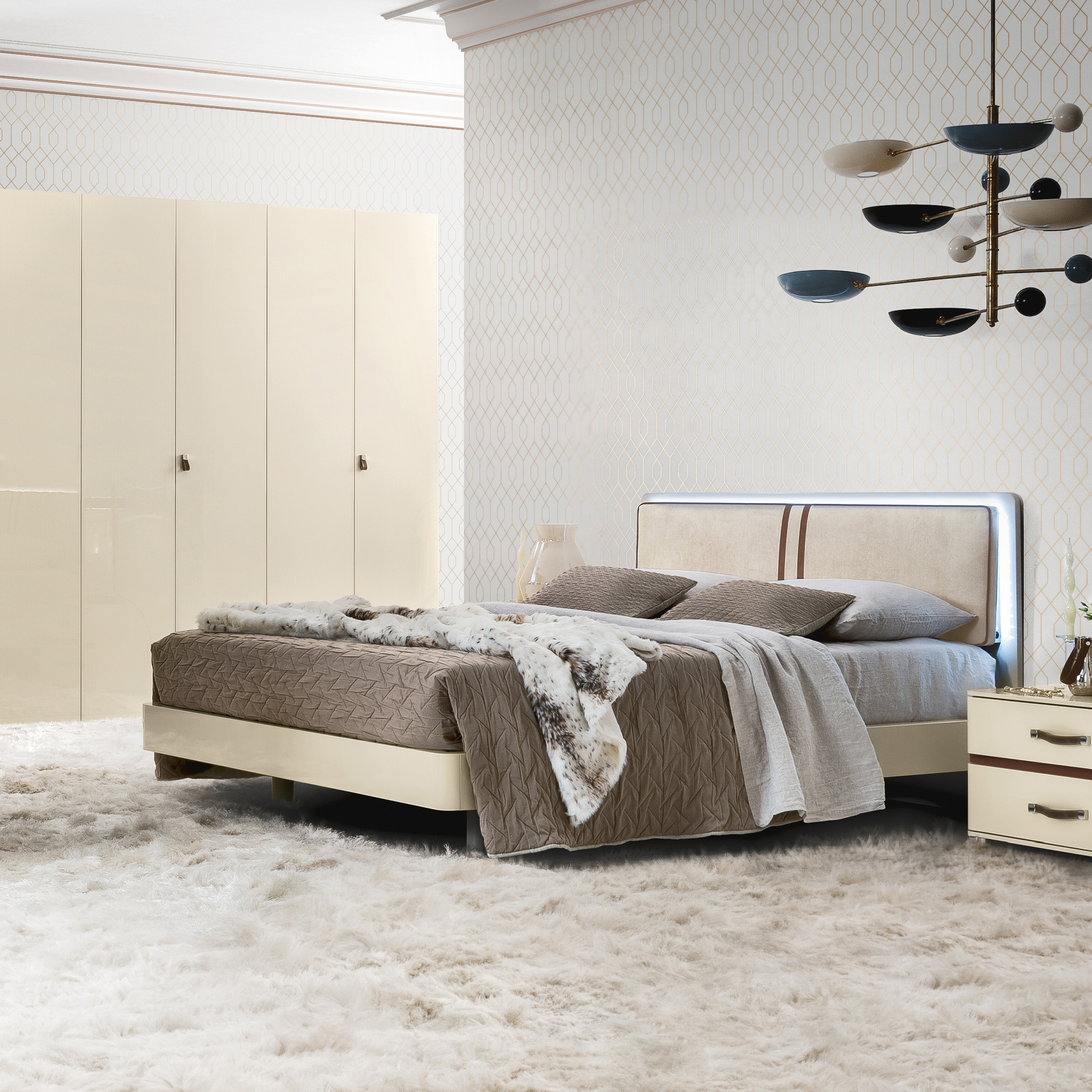 Alegro Ivory Gloss Leather 5ft LED Bed