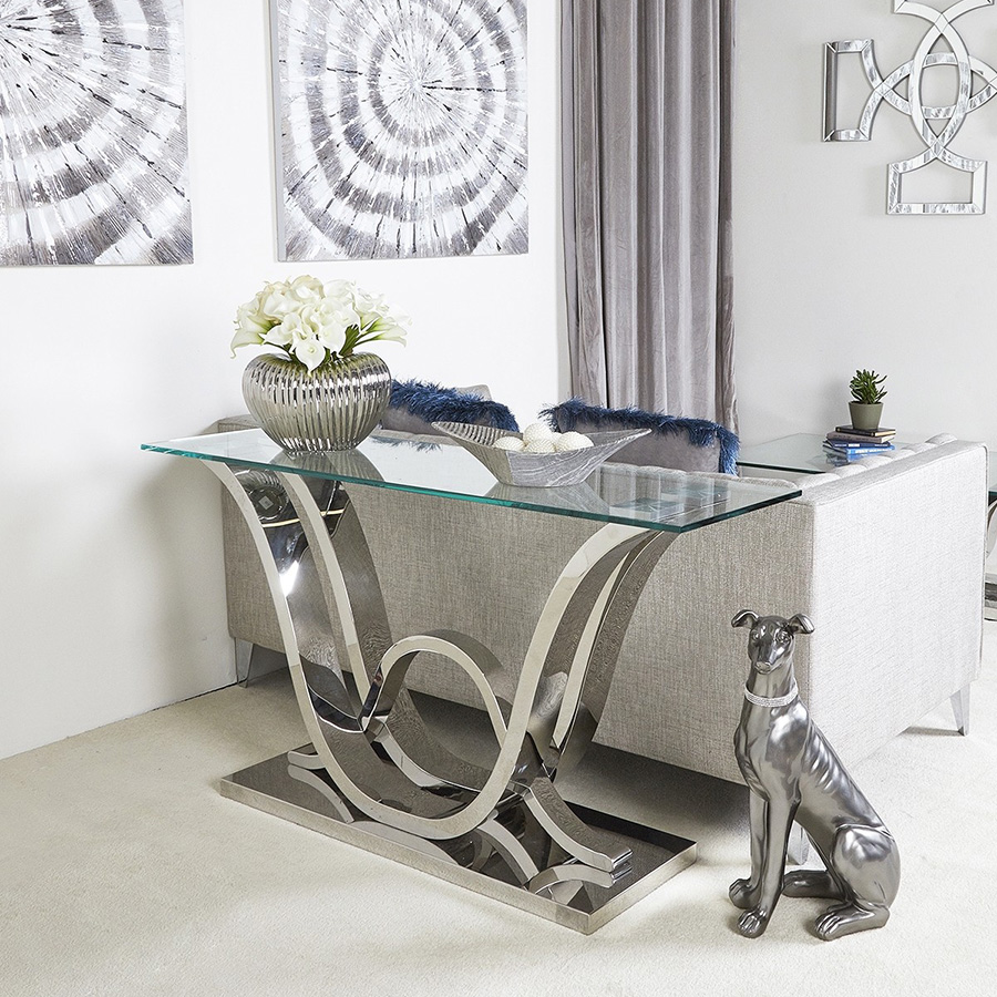 Cardina Glass & Stainless Steel Console Table