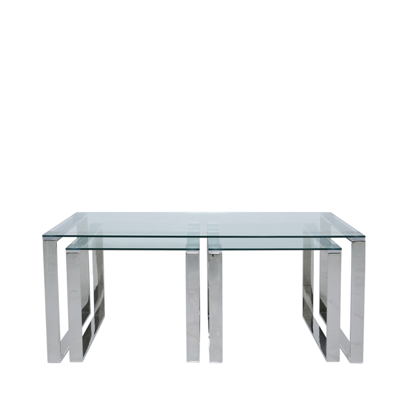 Harley Glass & Silver Trim Triple Nest of Tables