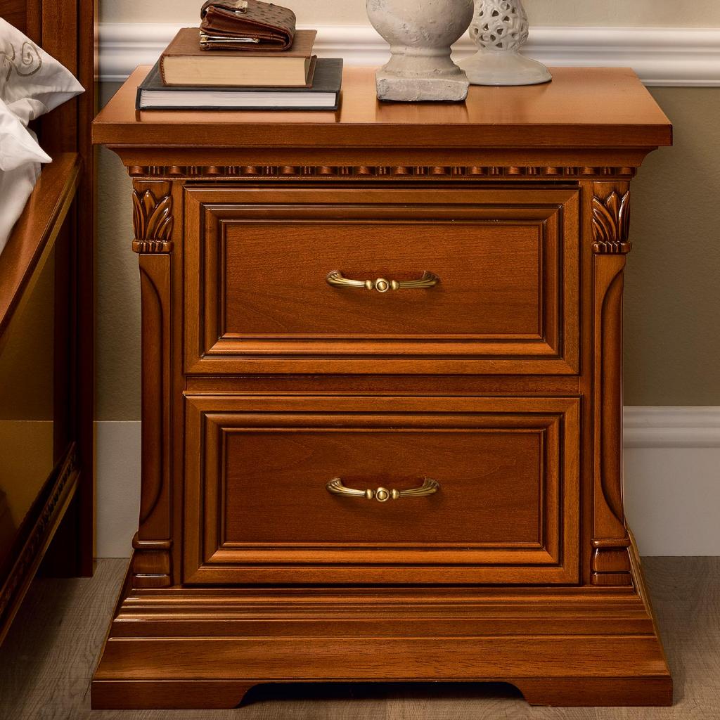 Treviso Ornate Cherry Wood 2 Drawer Bedside Table