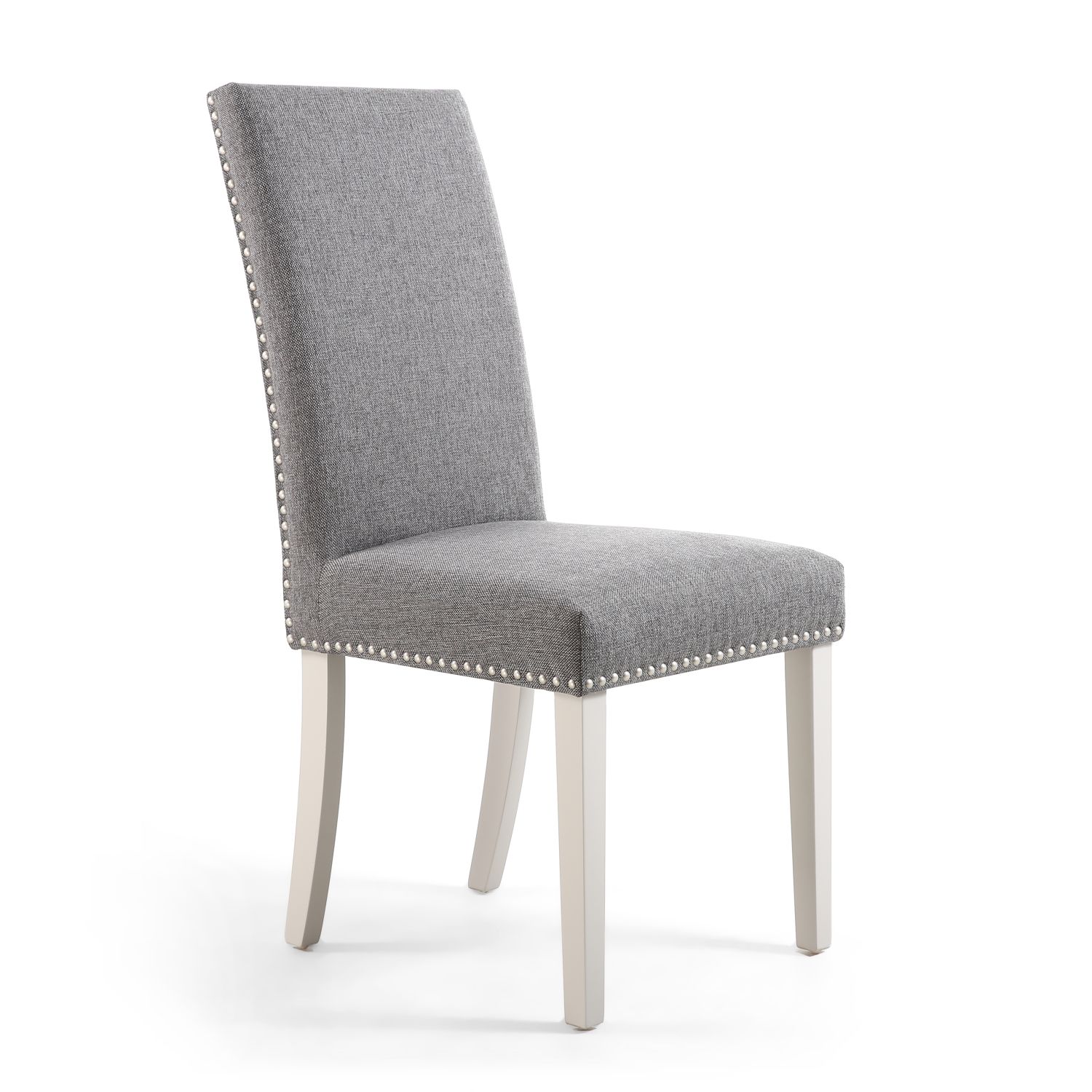 Reed Silver Grey Linen Studded Dining Chair (Cream Legs)