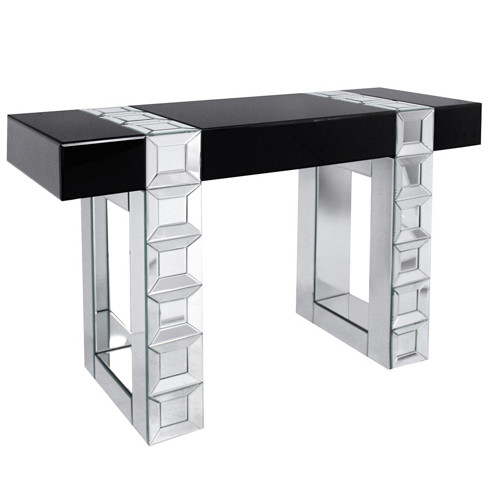 Black High Gloss & Mirrored Console Table