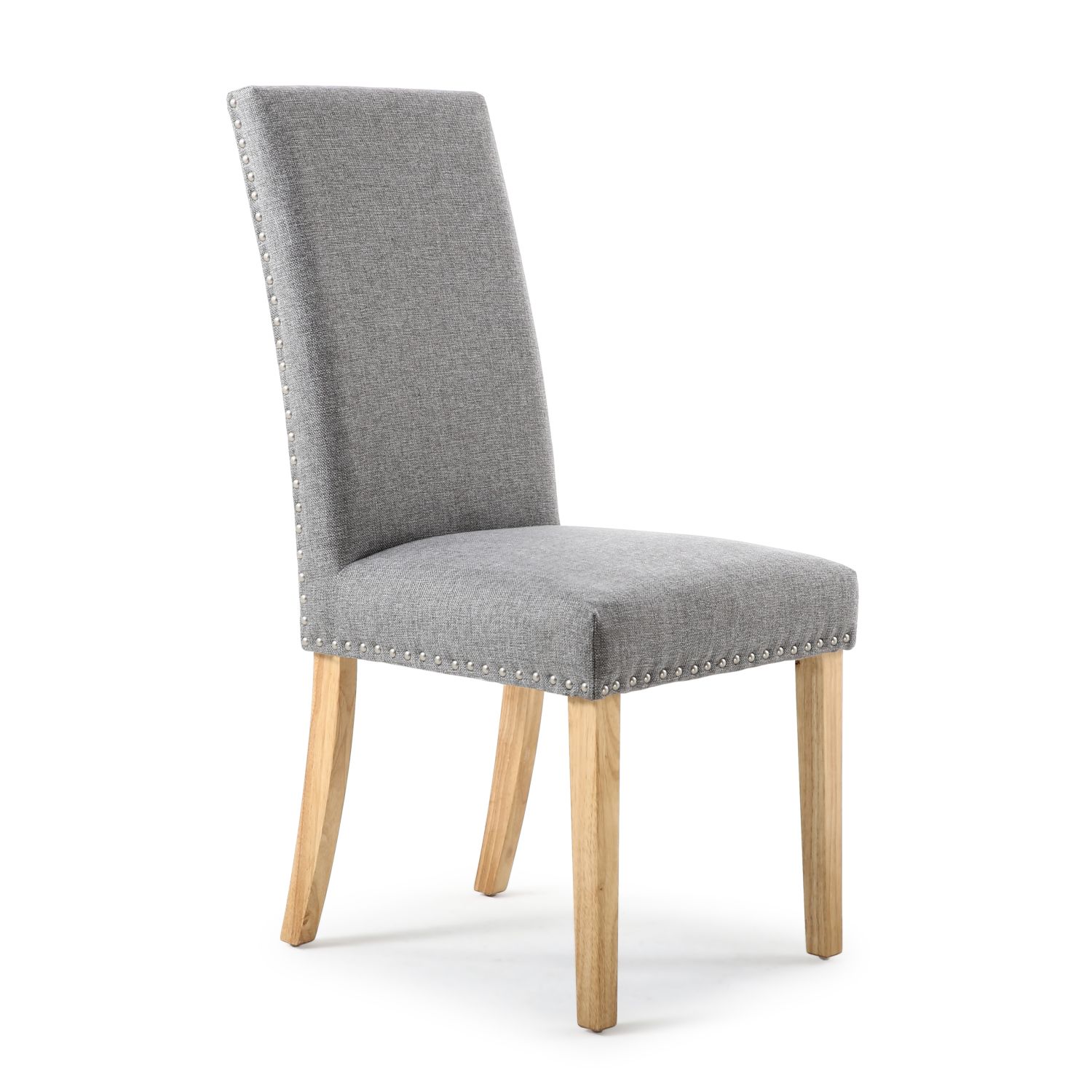 Reed Silver Grey Linen Studded Dining Chair (Natural Legs)